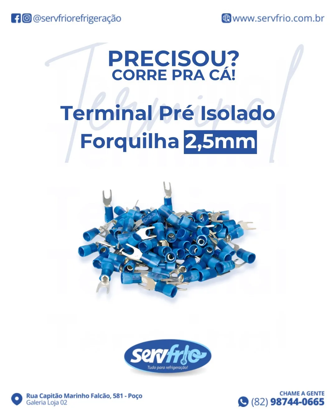 Terminal pré isolado forquilha 2,5mm